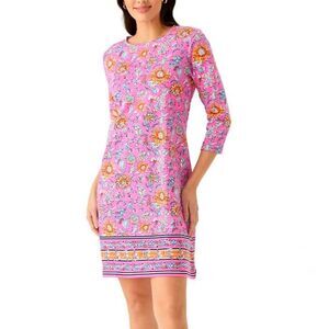 NWT Pink Print Border Dress LILLY PULITZER STYLE 3/4 Sleeve Kim Rogers XL